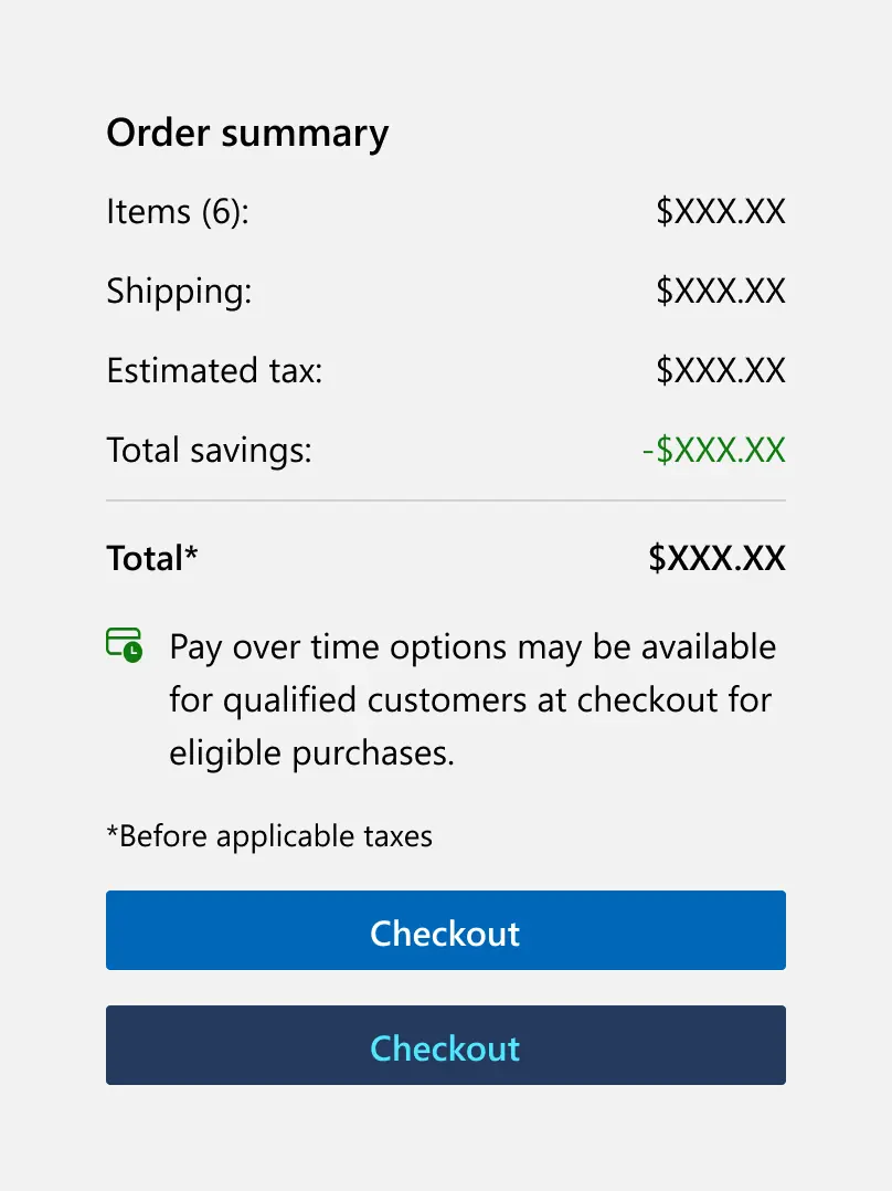 Example of the Microsoft checkout components before the design system was built