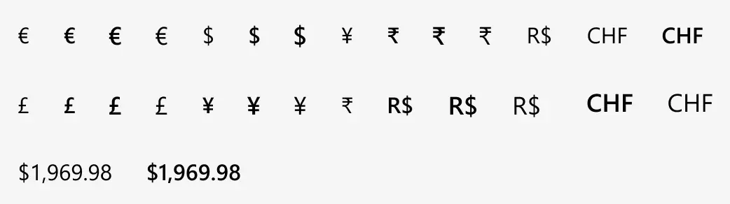 Showing international currency in the design system helped us tell the story of different shopping experiences for different customers